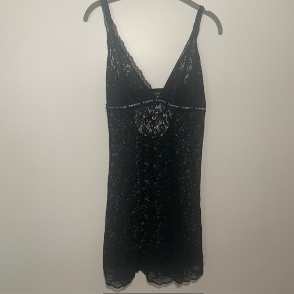 Bebe Whimsigoth Y2K Lace Halter Cami Nightgown Black Chemise Slip Dress Size XL